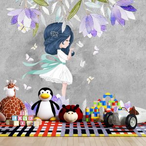 پوستر دیواری دخترانه - گل - بنفش Child-A580