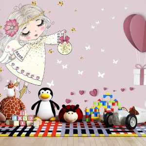 پوستر دیواری دخترانه - فرشته - قلب - صورتی - ابر  Child-A591