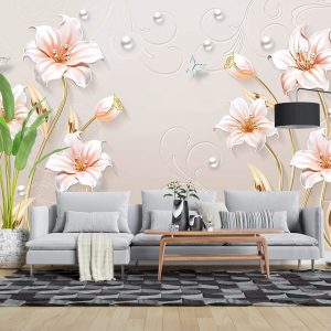 پوستر دیواری گل کرم گلبهی مرواریدی 3D-F975