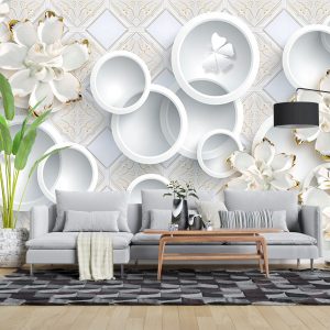 پوستر دیواری گل و پروانه  سفید 3D-F971