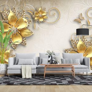پوستر دیواری  گل طلایی 3D-F969