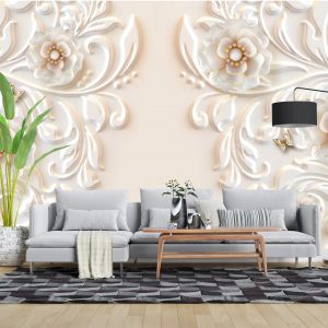 پوستر دیواری - گل کرم و مروارید 3D-F977
