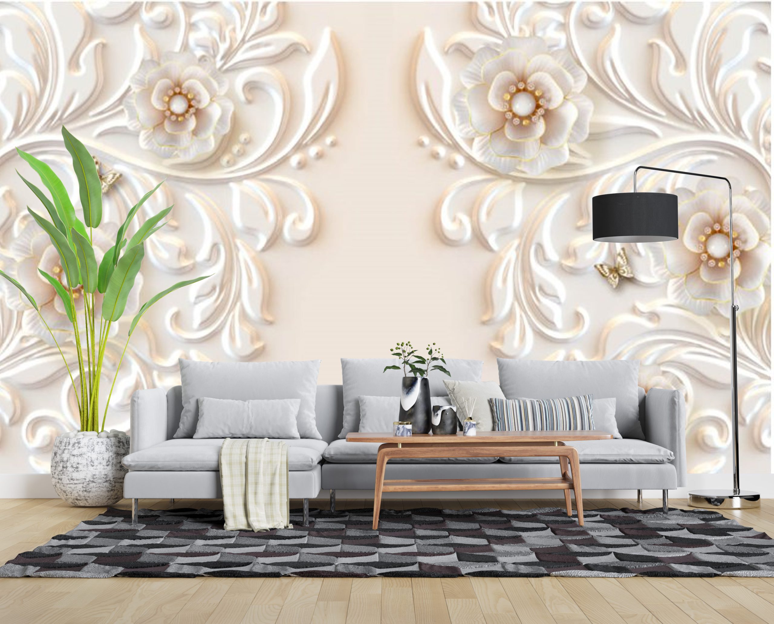 پوستر دیواری - گل کرم و مروارید 3D-F977
