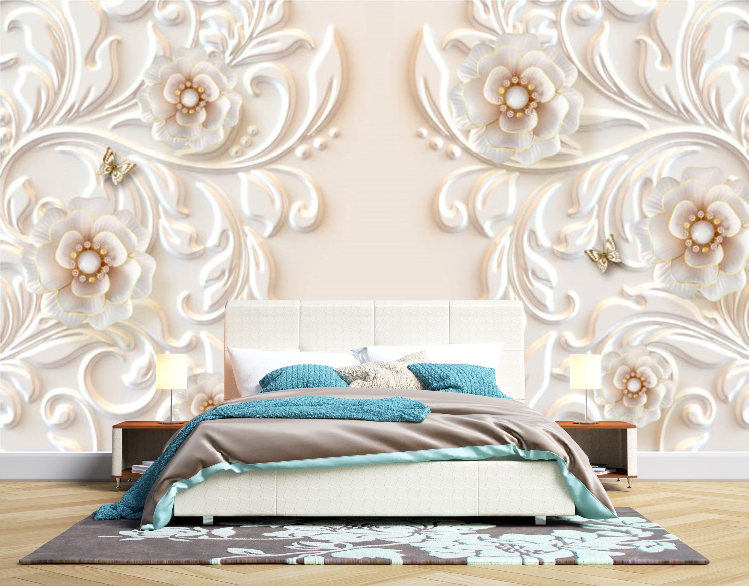 پوستر دیواری - گل کرم و مروارید 3D-F977 - Image 2