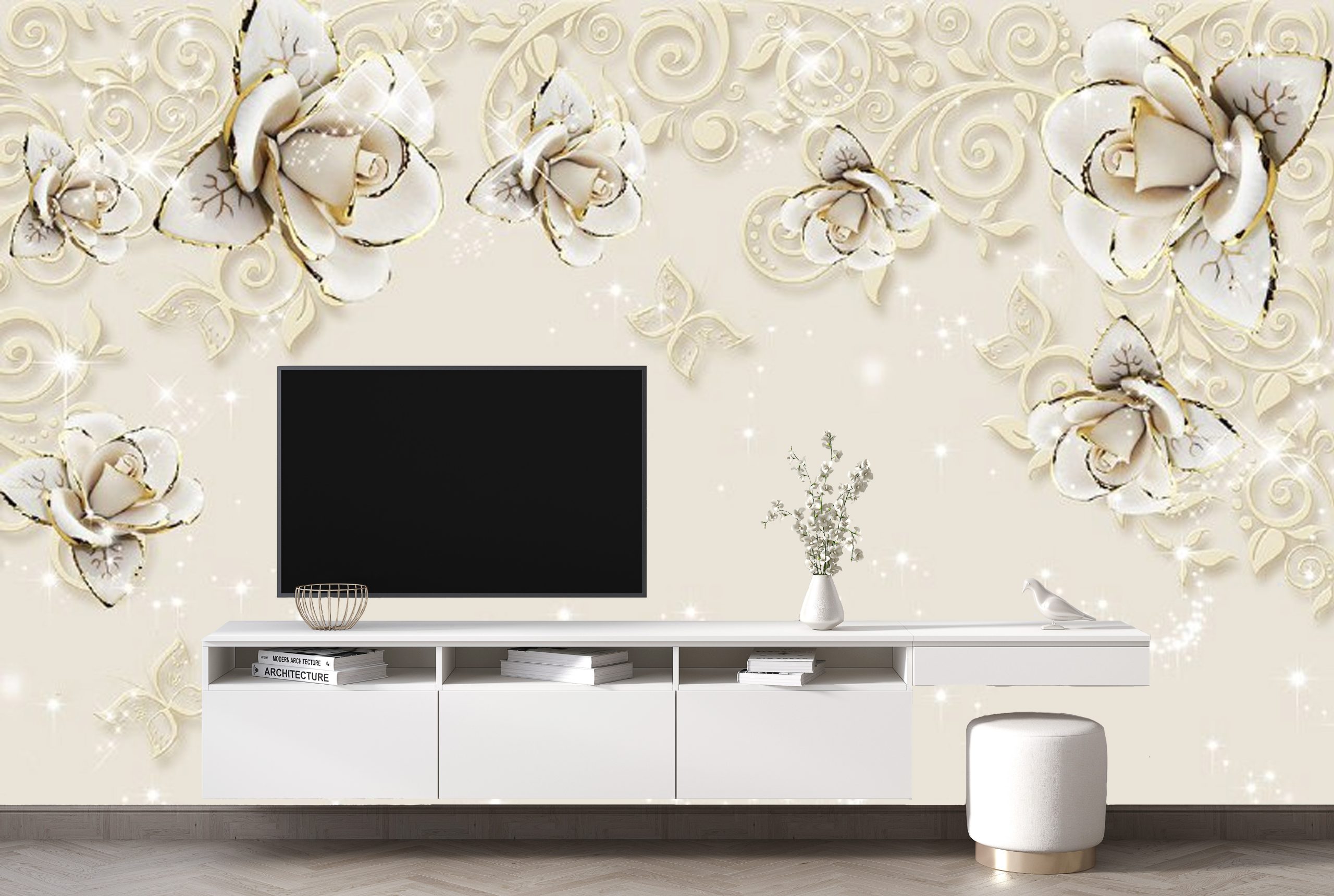 پوستر دیواری گل کرم و پروانه 3D-F973 - Image 3