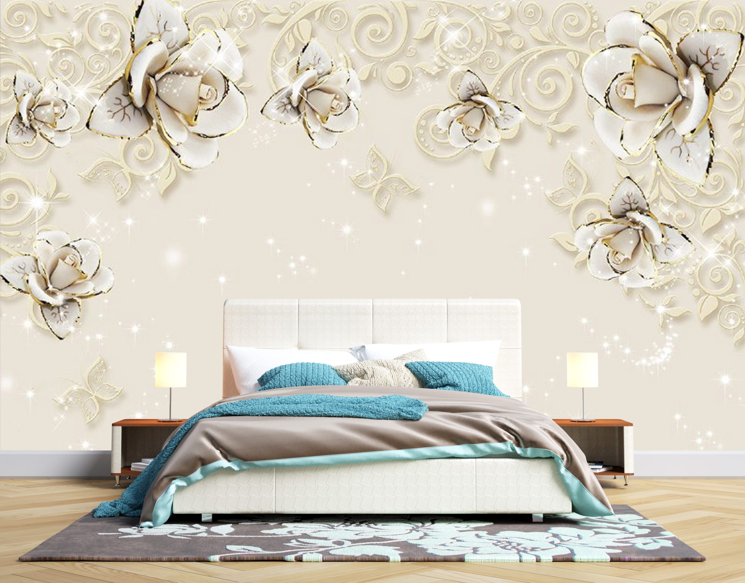 پوستر دیواری گل کرم و پروانه 3D-F973 - Image 2