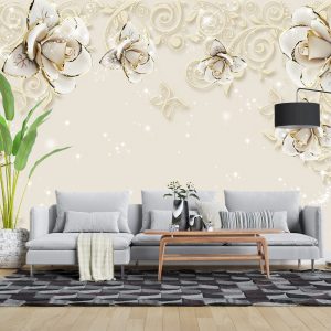 پوستر دیواری گل کرم و پروانه 3D-F973