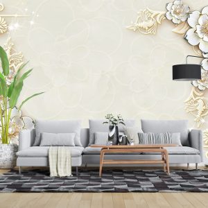 پوستر دیواری گل کرم  مرواریدی 3D-F976