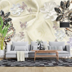 پوستر دیواری سه بعدی - گل - پارچه - سفید 3D-F967
