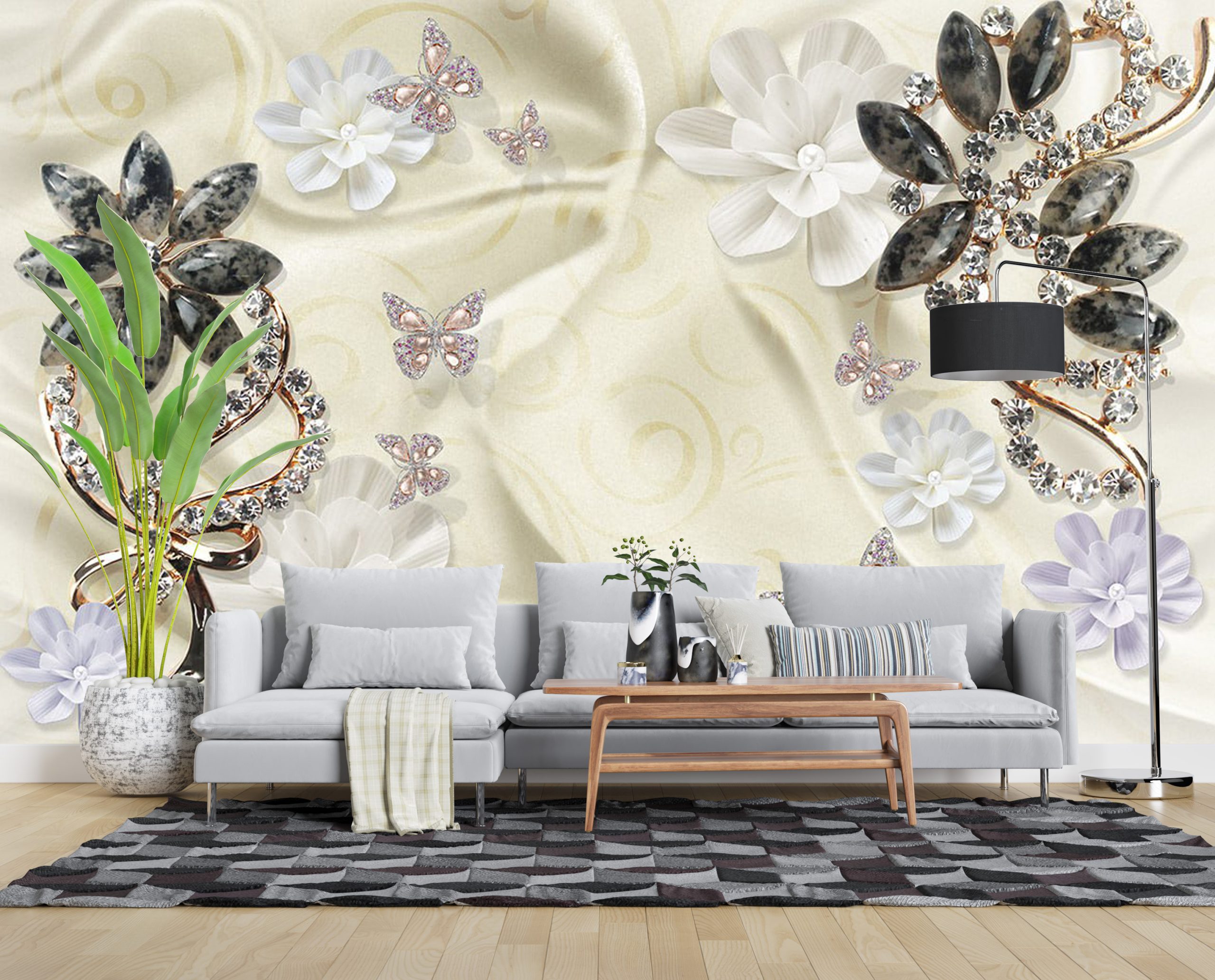 پوستر دیواری سه بعدی - گل - پارچه - سفید 3D-F967