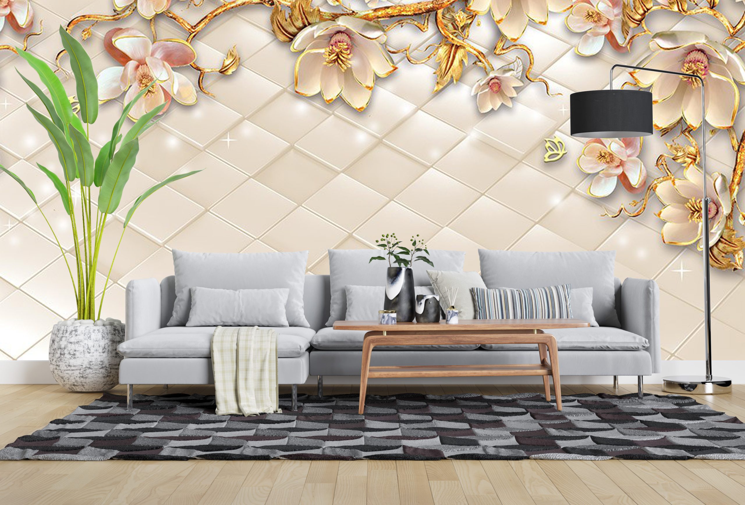 پوستر دیواری سه بعدی - گل - لوزی - پروانه 3D-F968