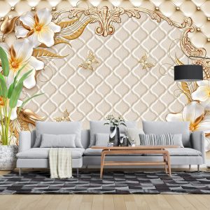 پوستر دیواری سه بعدی - گل - طلایی - لمسه - پروانه 3D-F963