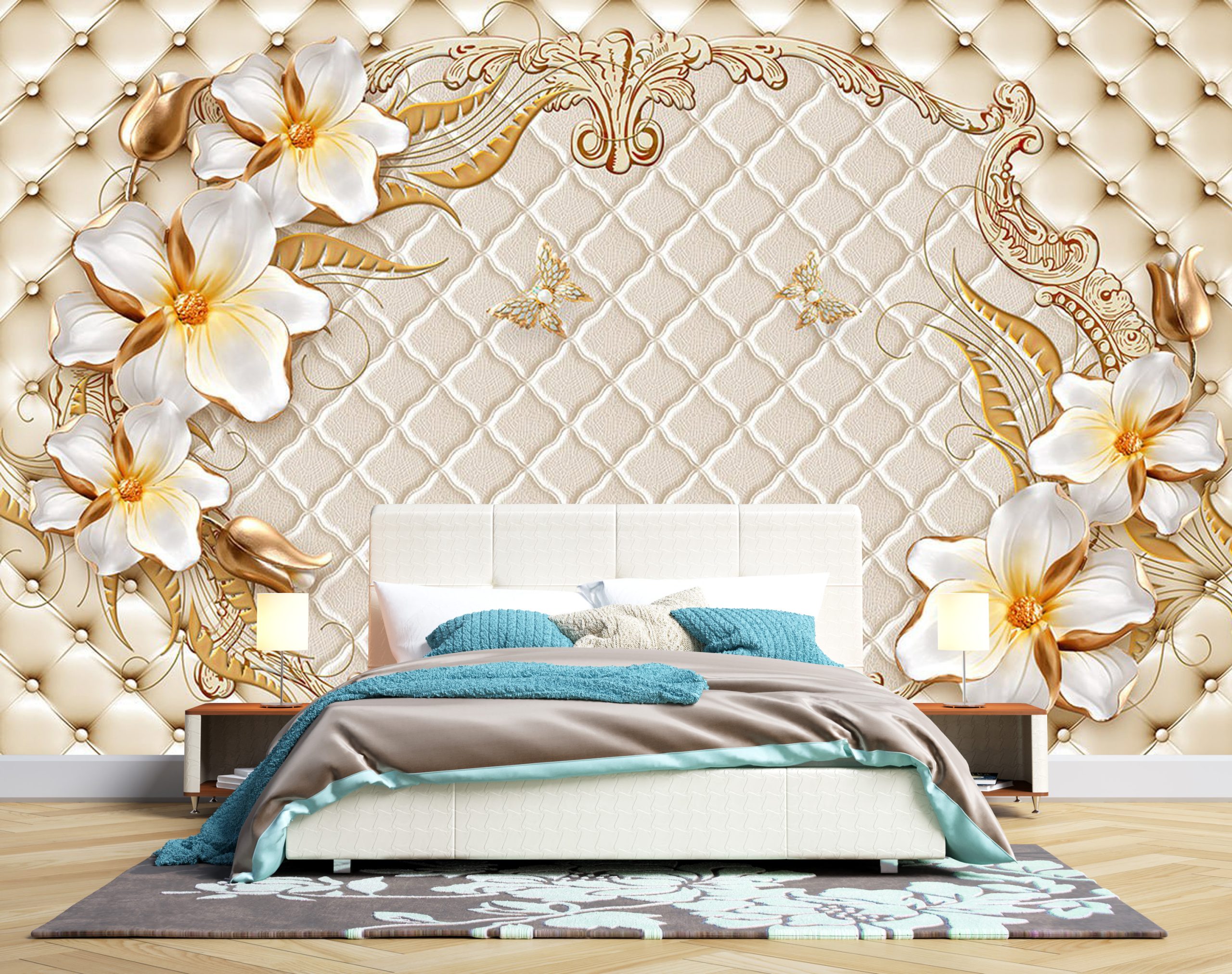 پوستر دیواری سه بعدی - گل - طلایی - لمسه - پروانه 3D-F963 - Image 2