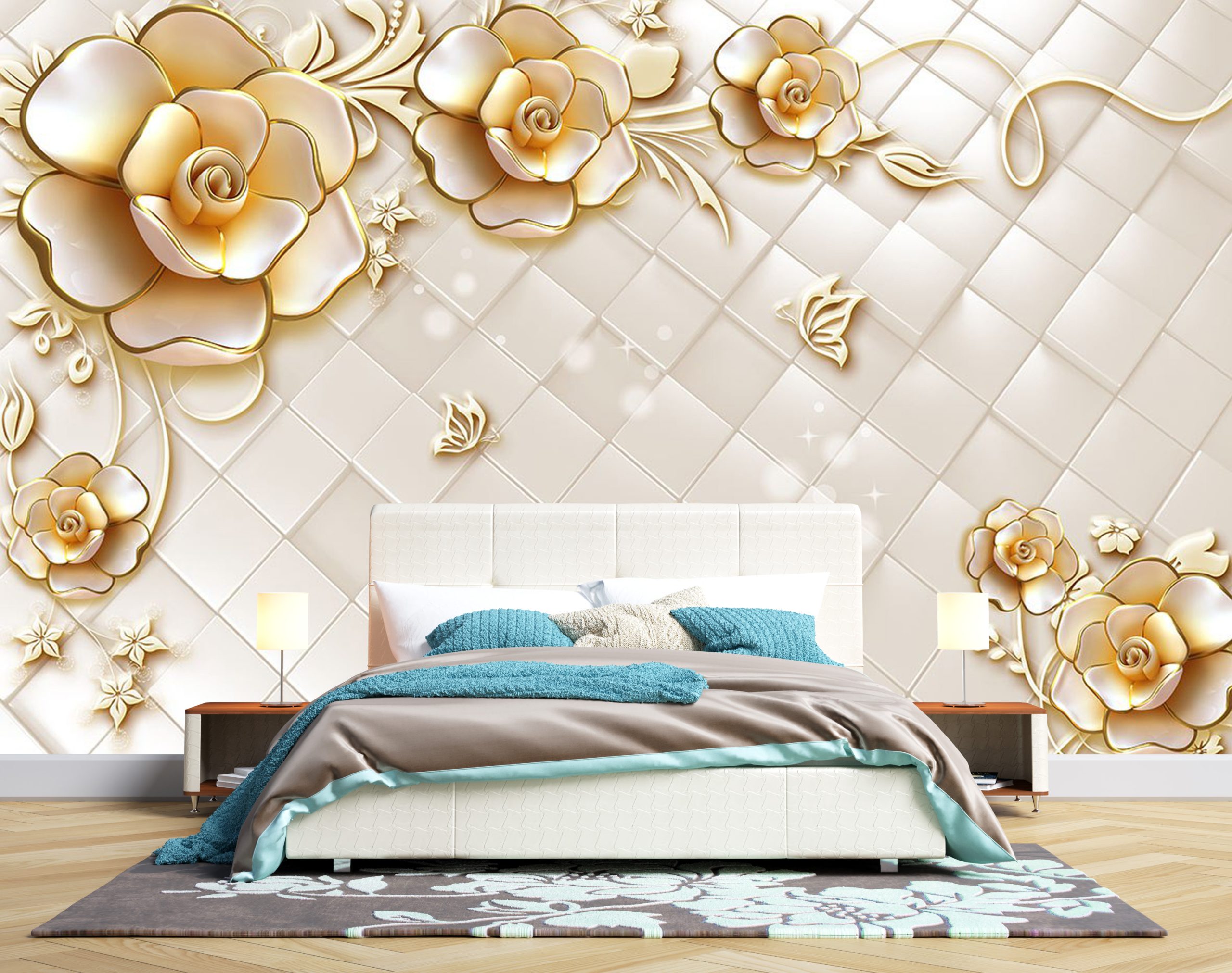 پوستر دیواری سه بعدی - گل - طلایی 3D-F959 - Image 2