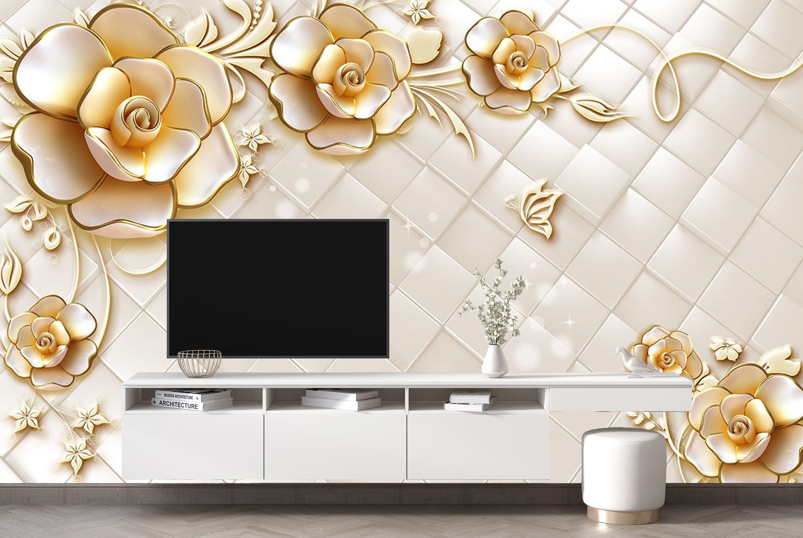 پوستر دیواری سه بعدی - گل - طلایی 3D-F959 - Image 3