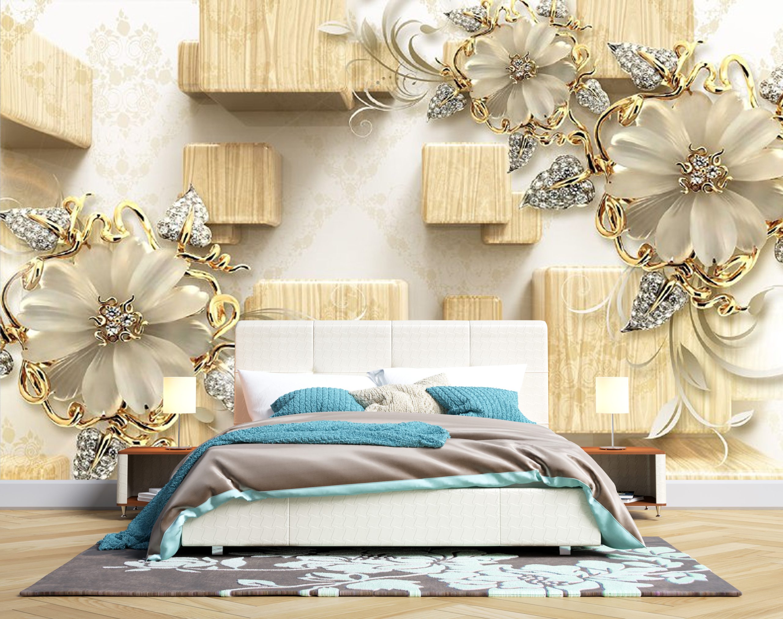 پوستر دیواری سه بعدی گل رز طلایی 3D-F955 - Image 2