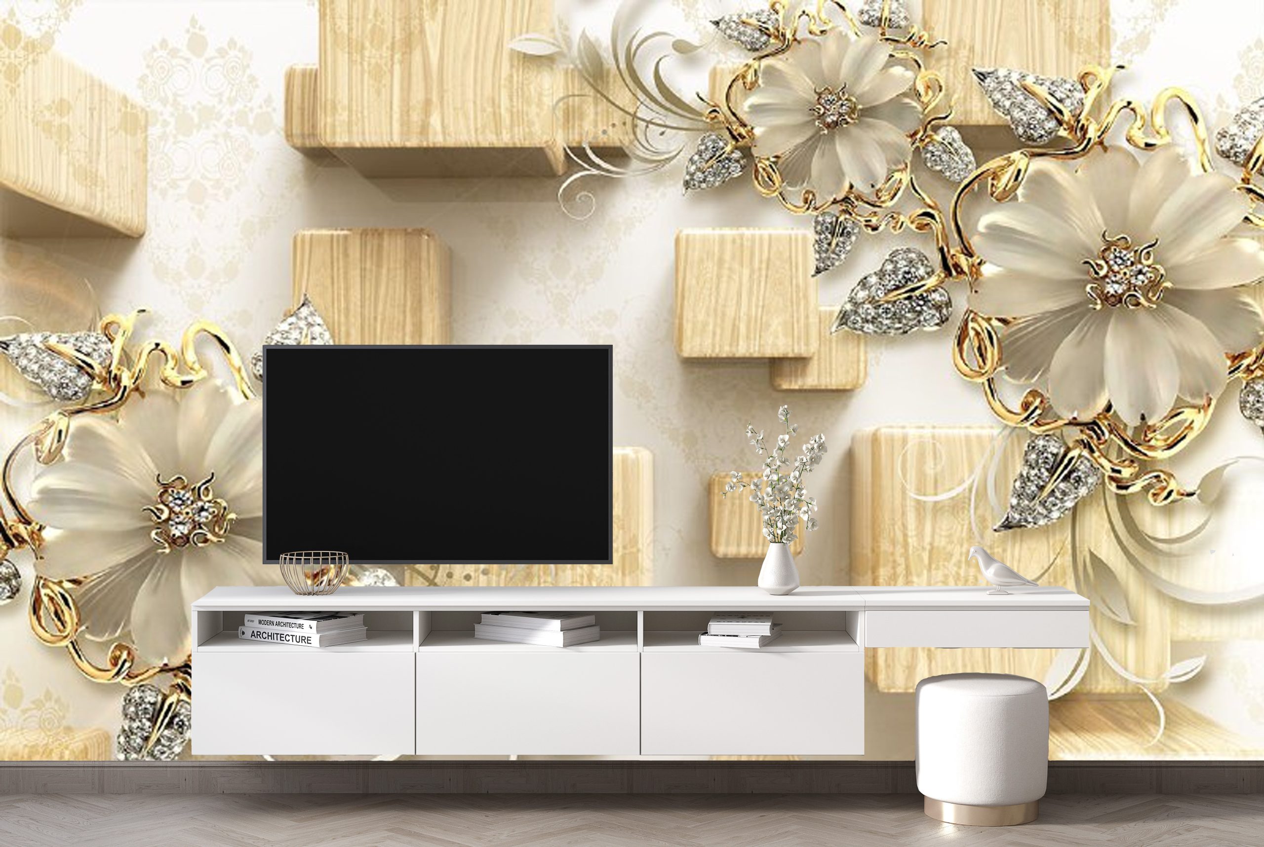 پوستر دیواری سه بعدی گل رز طلایی 3D-F955 - Image 3
