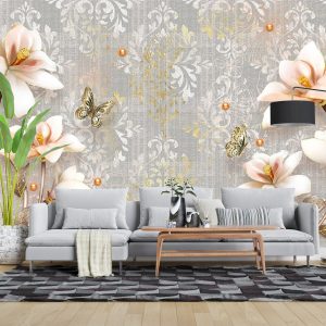 پوستر دیواری سه بعدی گل پیتنه , داماسک 3D-F953