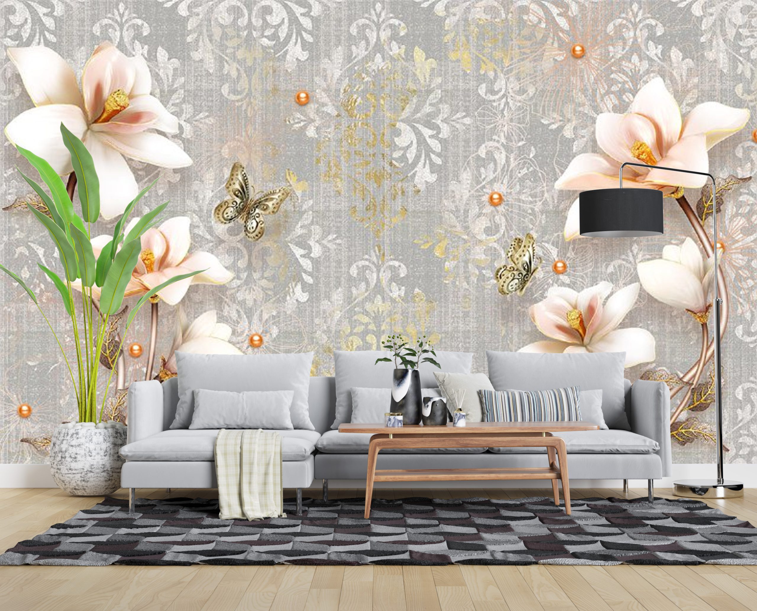پوستر دیواری سه بعدی گل پیتنه , داماسک 3D-F953