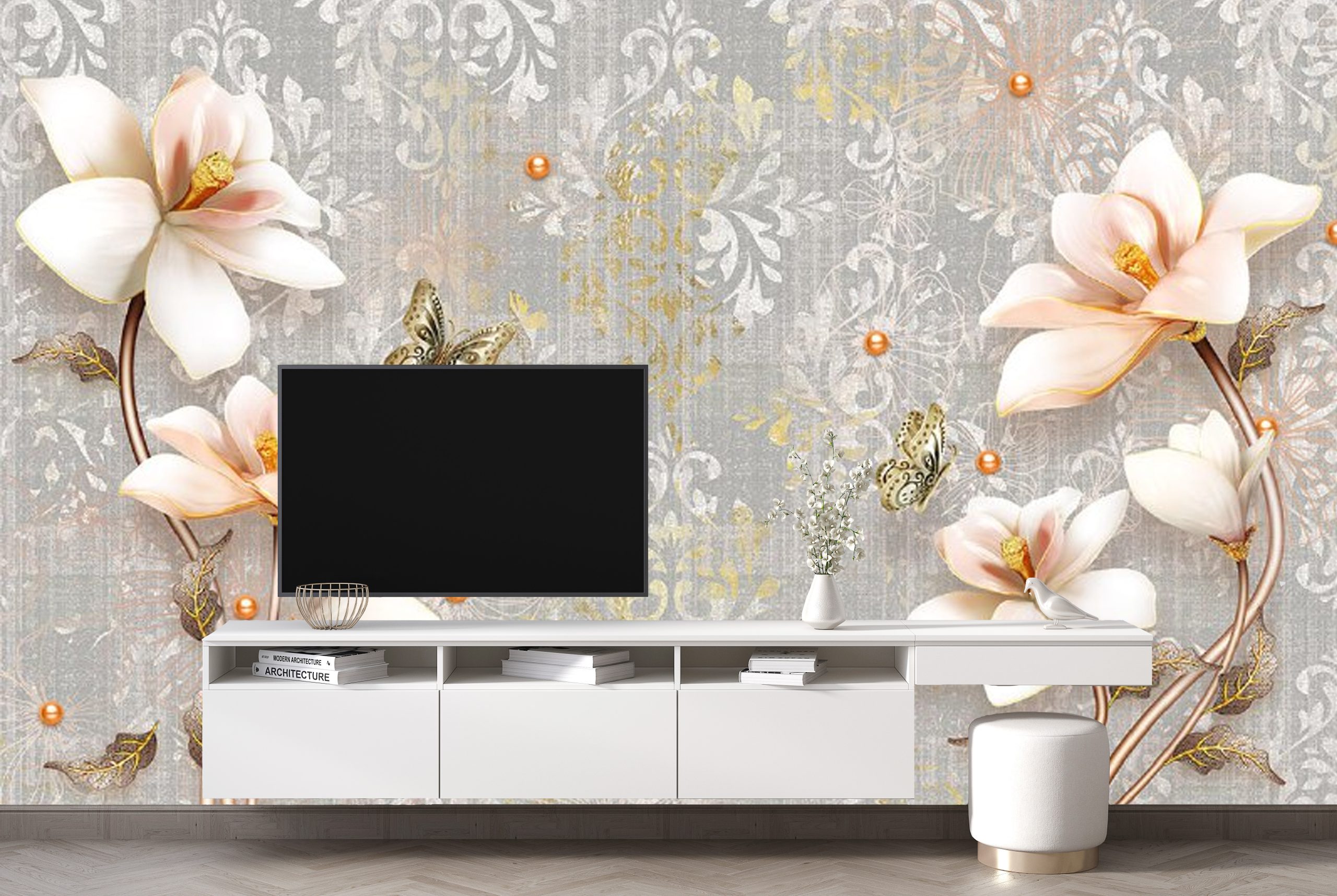 پوستر دیواری سه بعدی گل پیتنه , داماسک 3D-F953 - Image 3