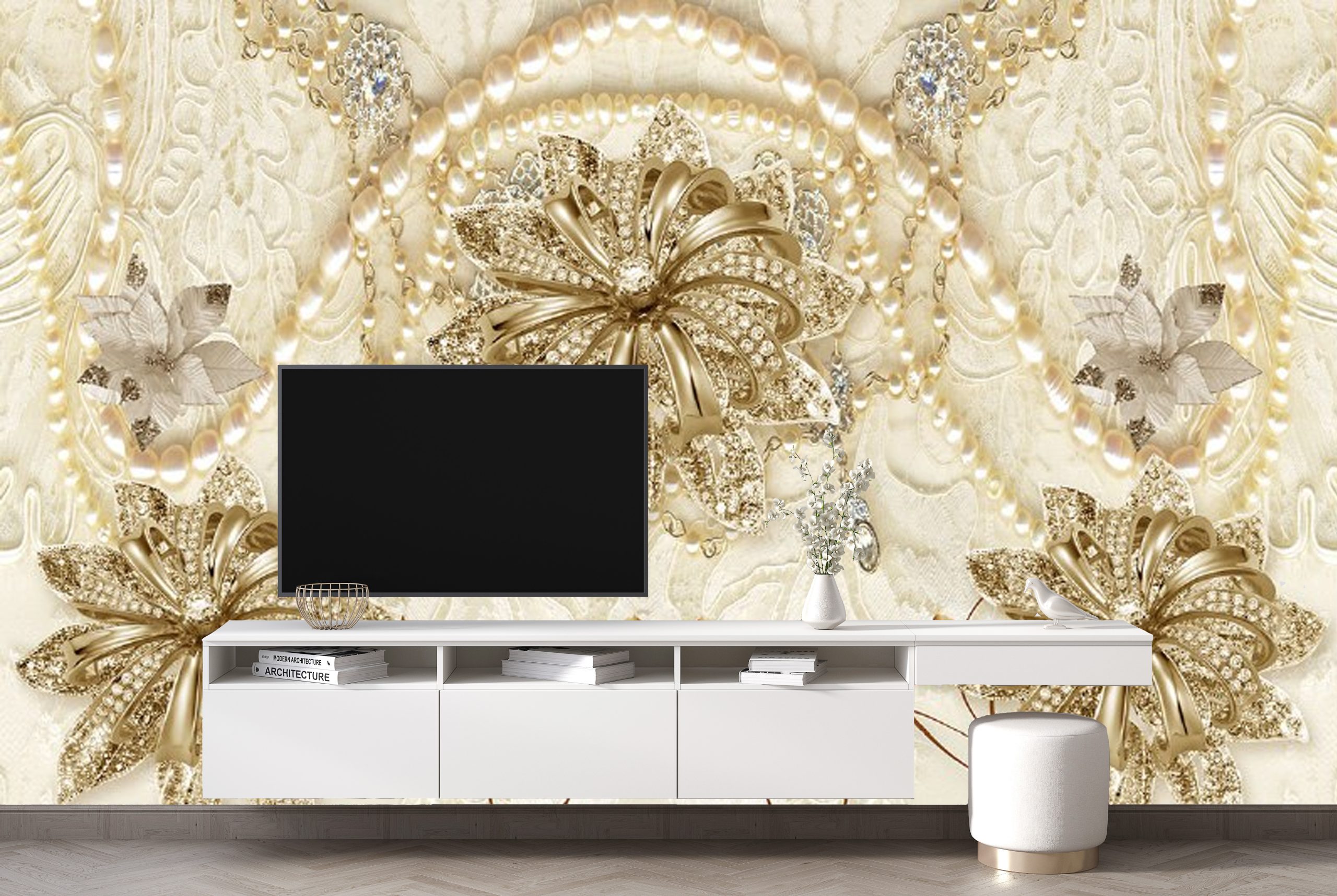 پوستر دیواری سه بعدی گل طلایی و مروارید 3D-F952 - Image 3