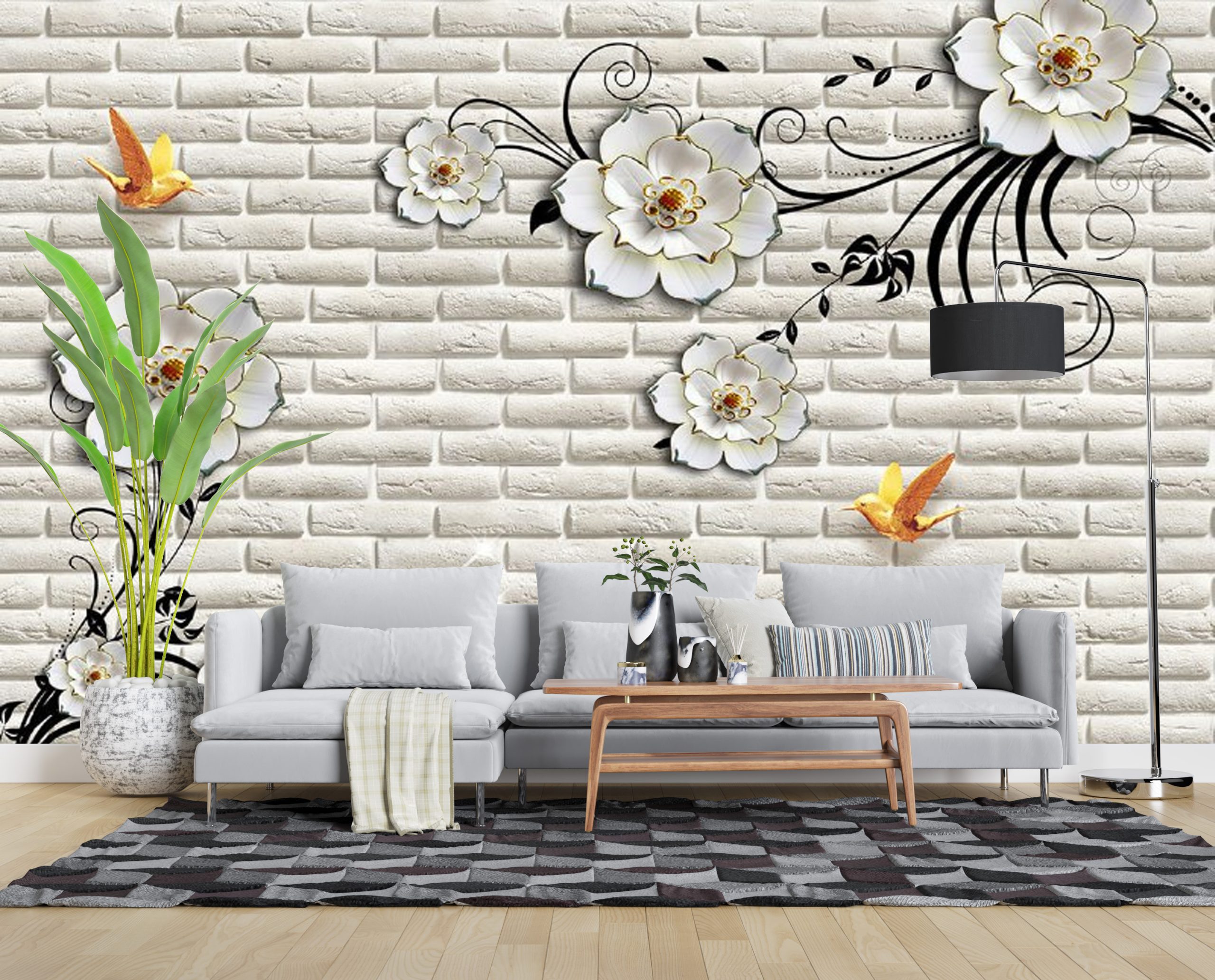 پوستر دیواری سه بعدی گل و پرنده 3D-F951