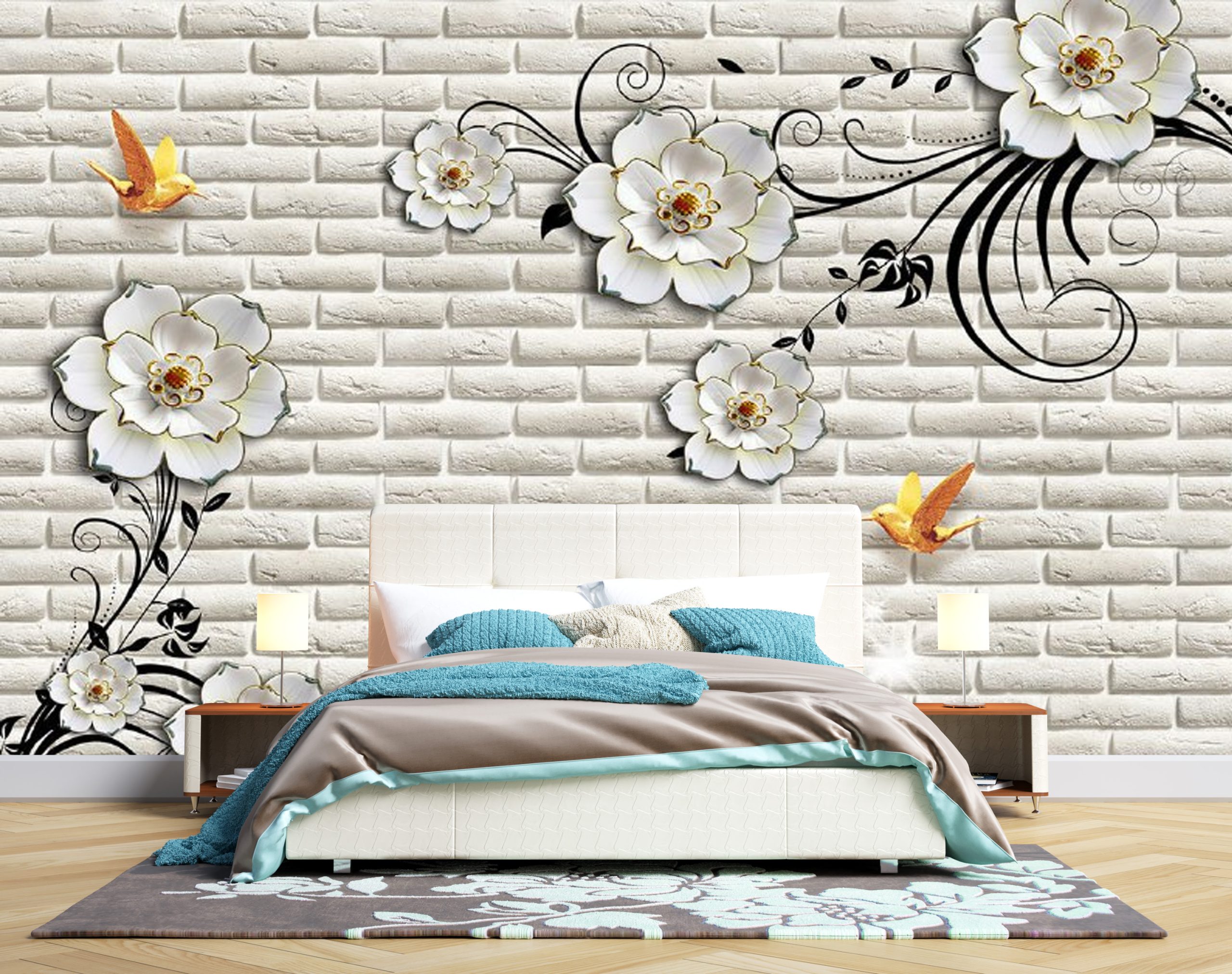 پوستر دیواری سه بعدی گل و پرنده 3D-F951 - Image 2