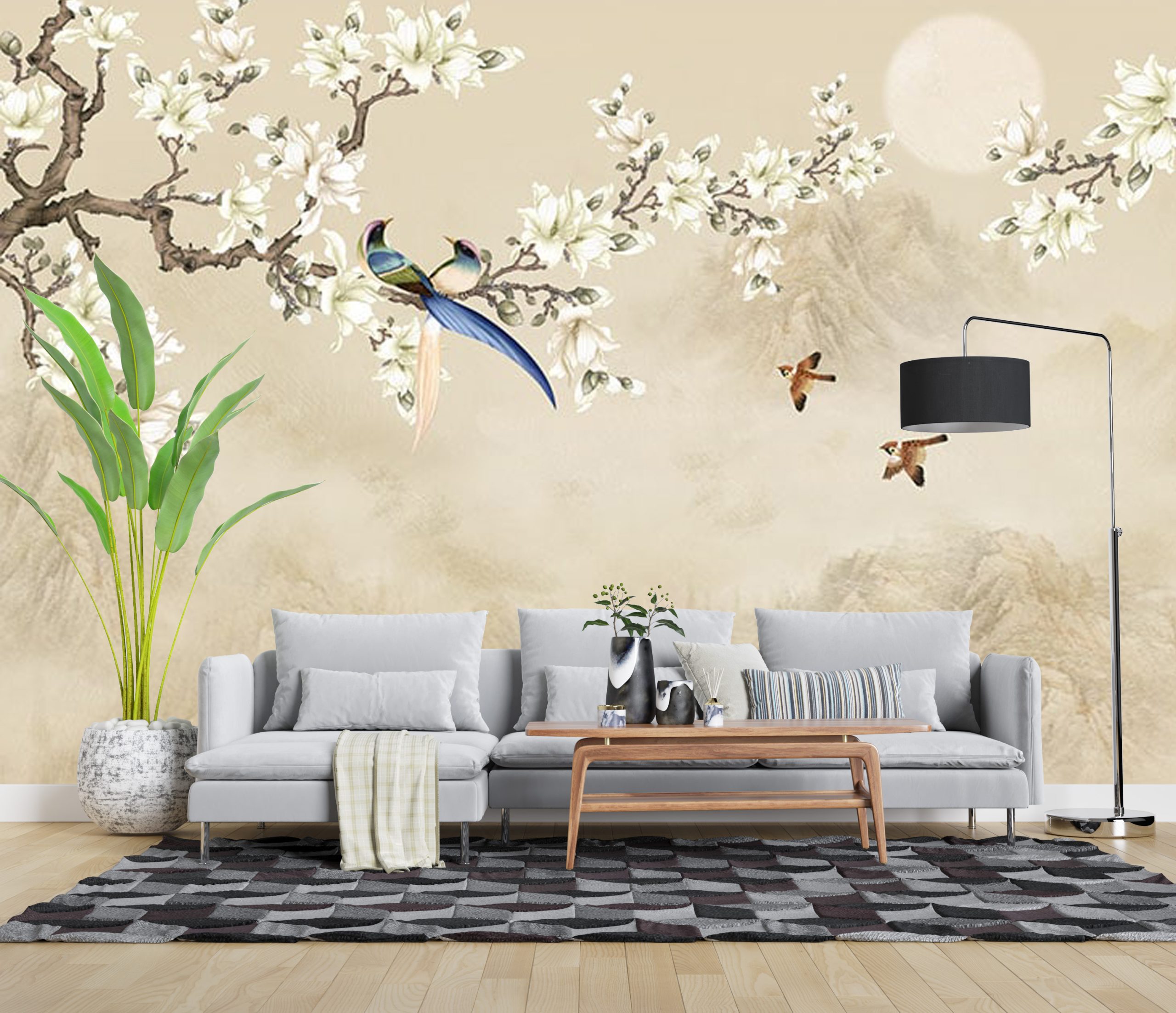 پوستر دیواری سه بعدی - گل - پرنده - کوه - شکوفه 3D-F947