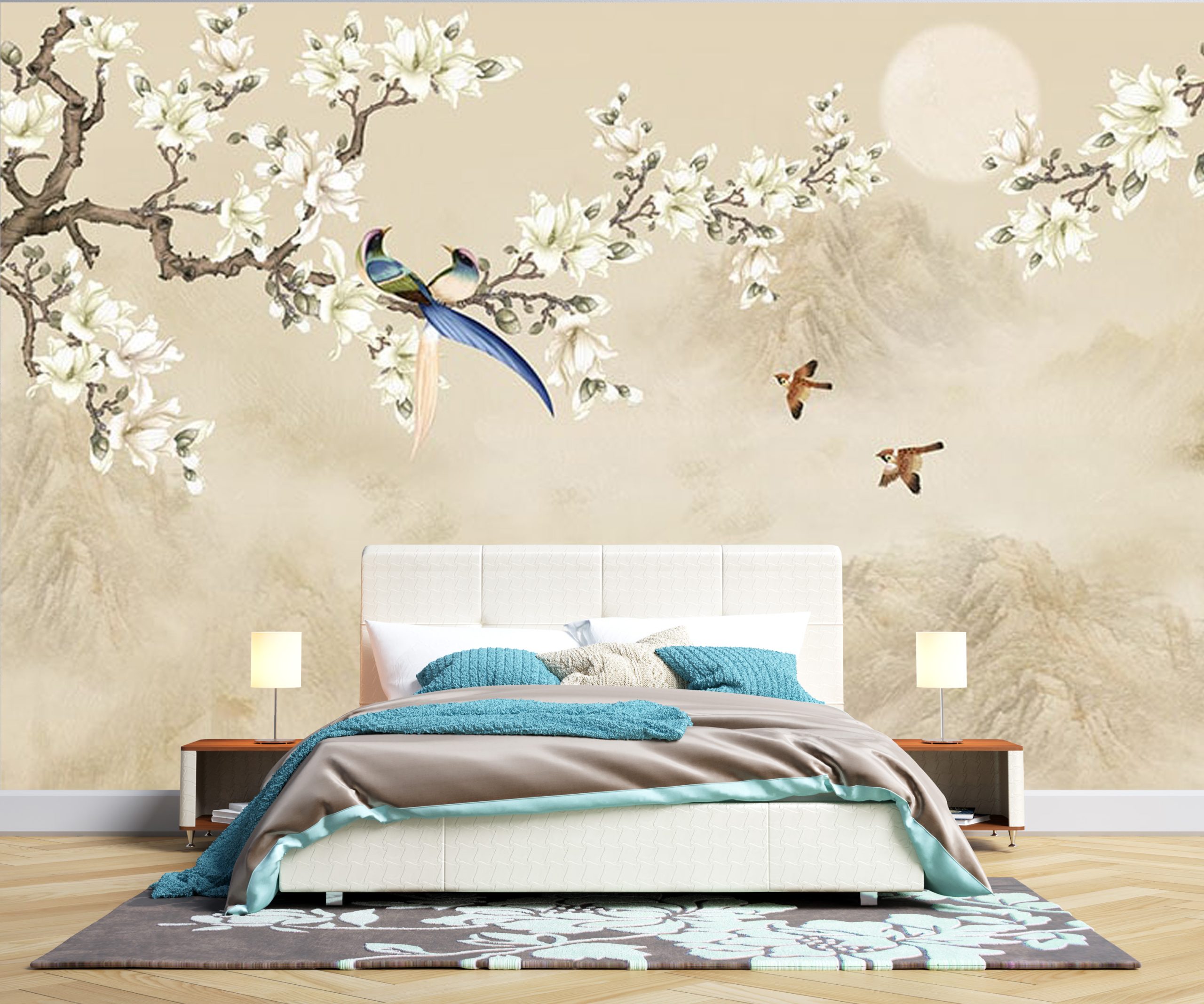 پوستر دیواری سه بعدی - گل - پرنده - کوه - شکوفه 3D-F947 - Image 2