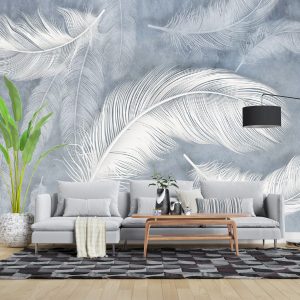 پوستر دیواری خلاقانه - پر - آبی - طوسی ART-CR373