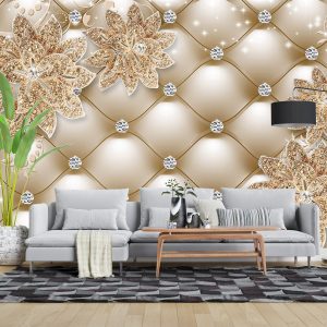 پوستر دیواری سه بعدی - گل - لمسه - طلایی 3D-F966