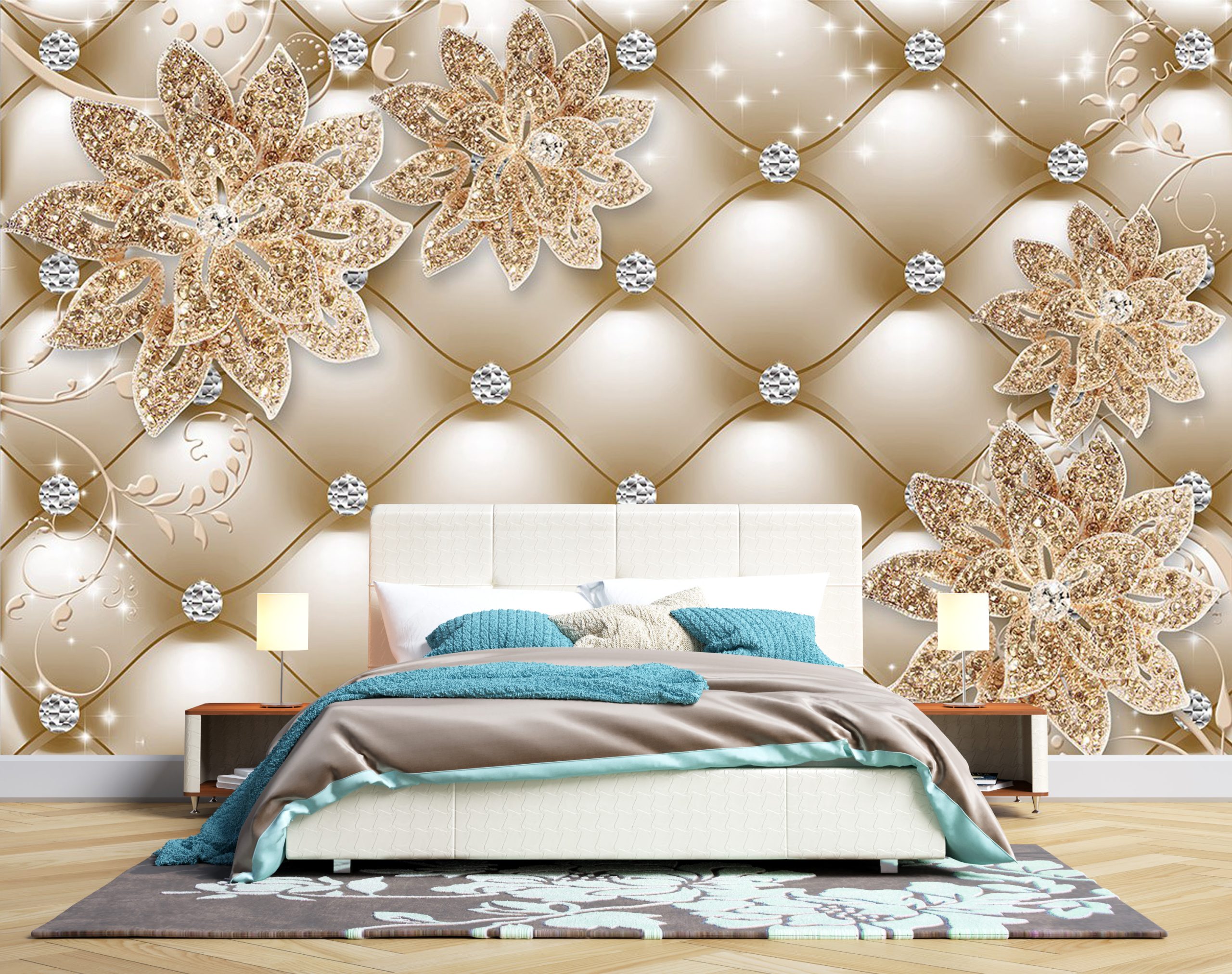 پوستر دیواری سه بعدی - گل - لمسه - طلایی 3D-F966 - Image 2