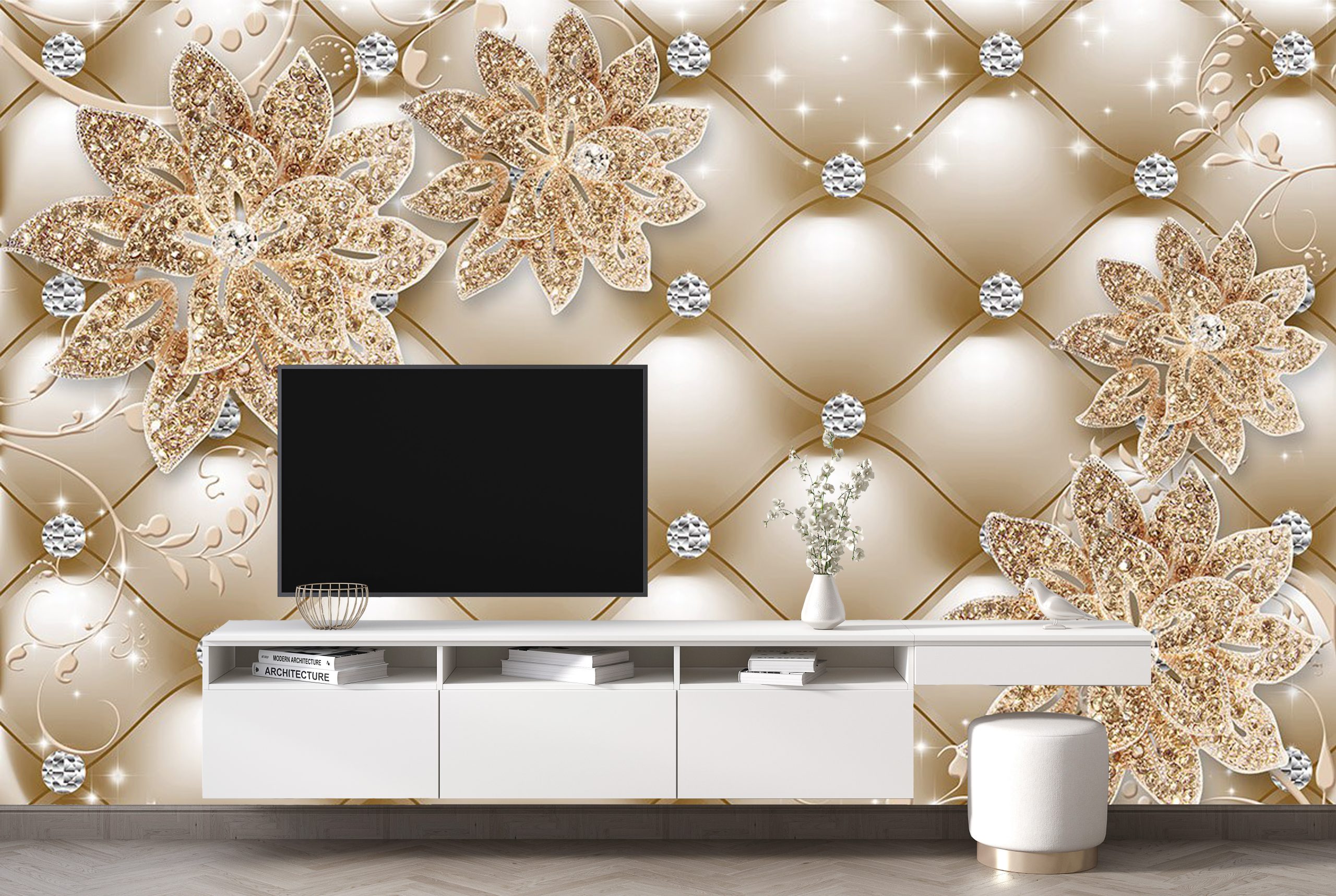 پوستر دیواری سه بعدی - گل - لمسه - طلایی 3D-F966 - Image 3