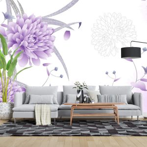 پوستر دیواری سه بعدی - گل - سفید - بنفش 3D-F939