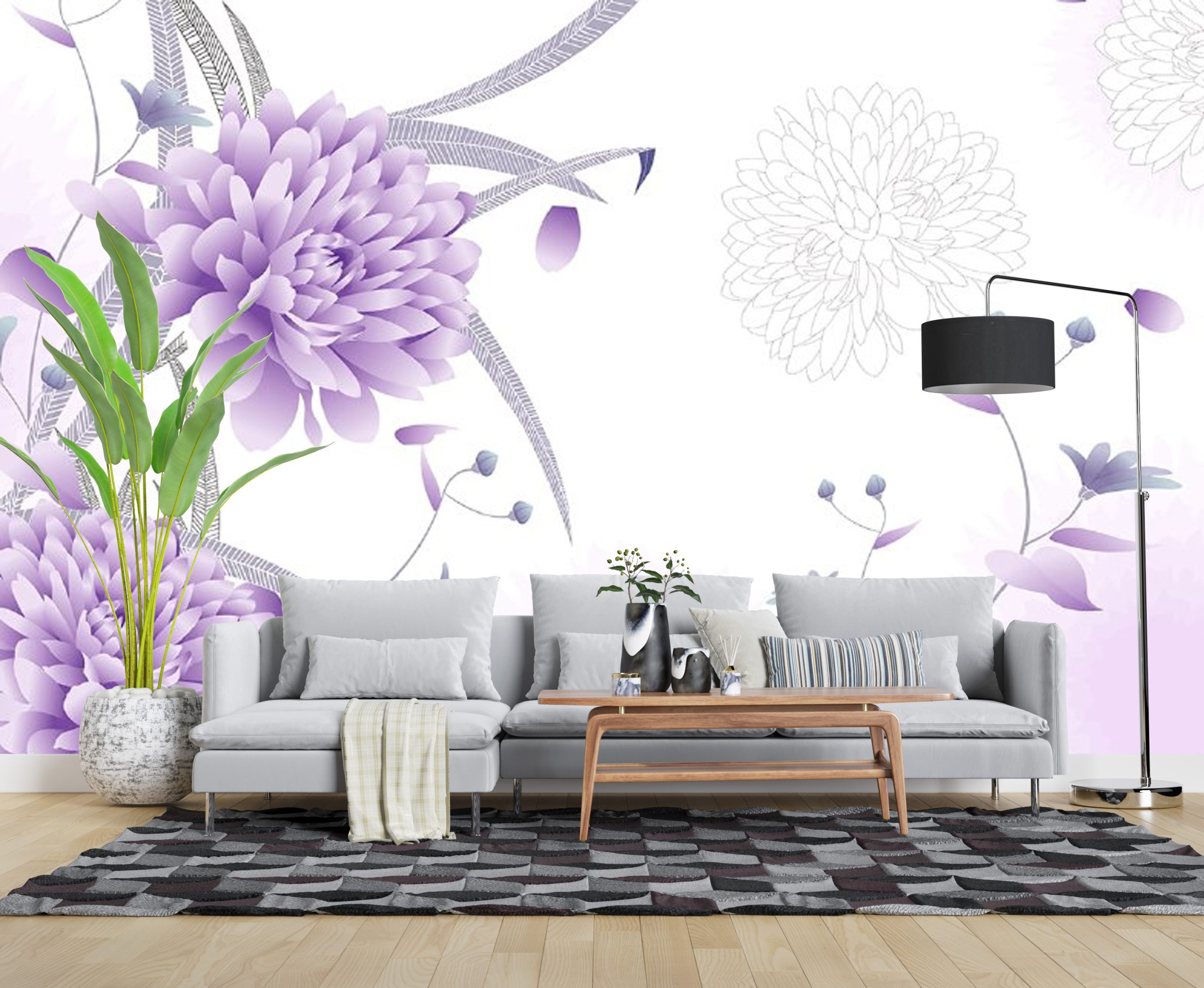 پوستر دیواری سه بعدی - گل - سفید - بنفش 3D-F939