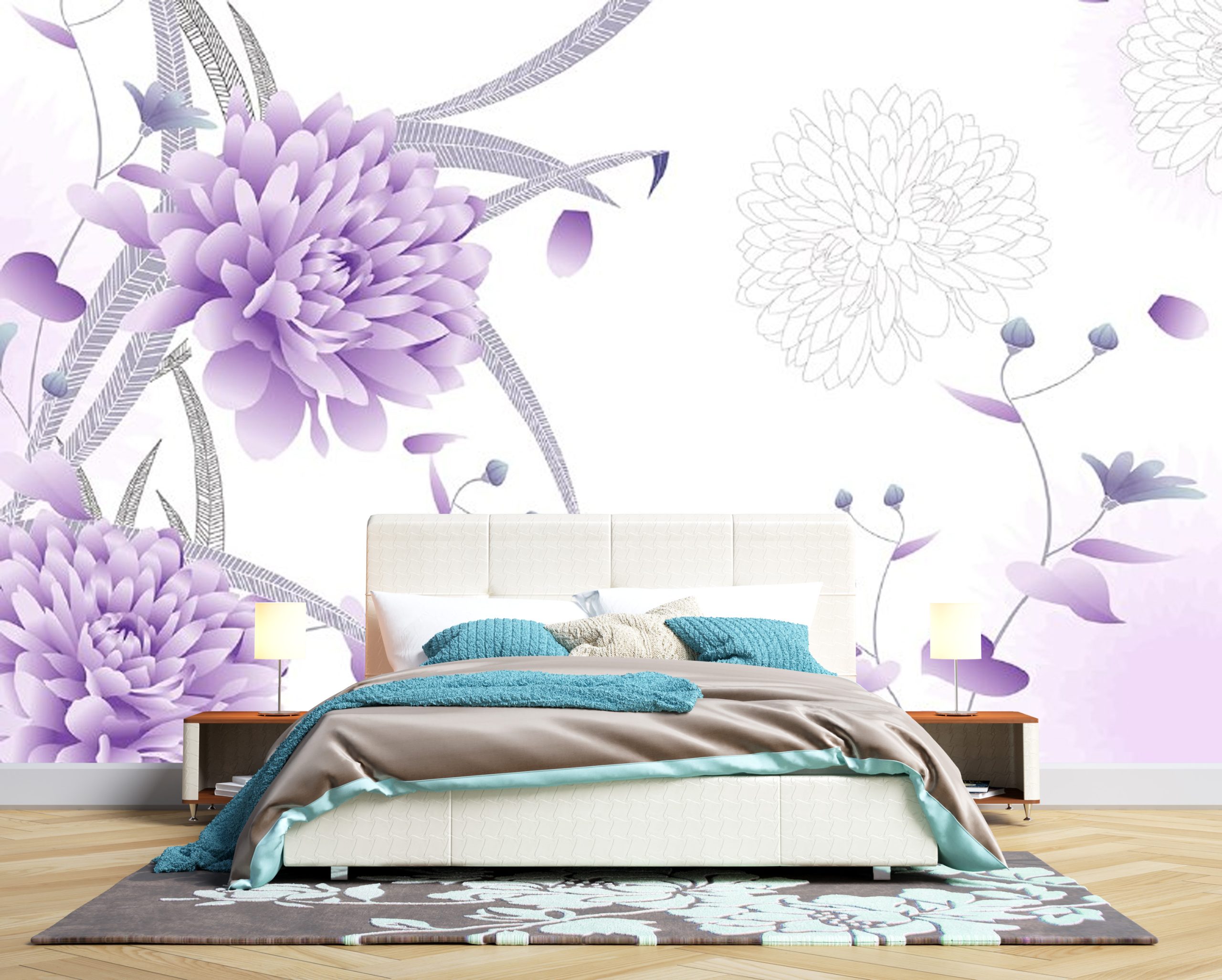 پوستر دیواری سه بعدی - گل - سفید - بنفش 3D-F939 - Image 2