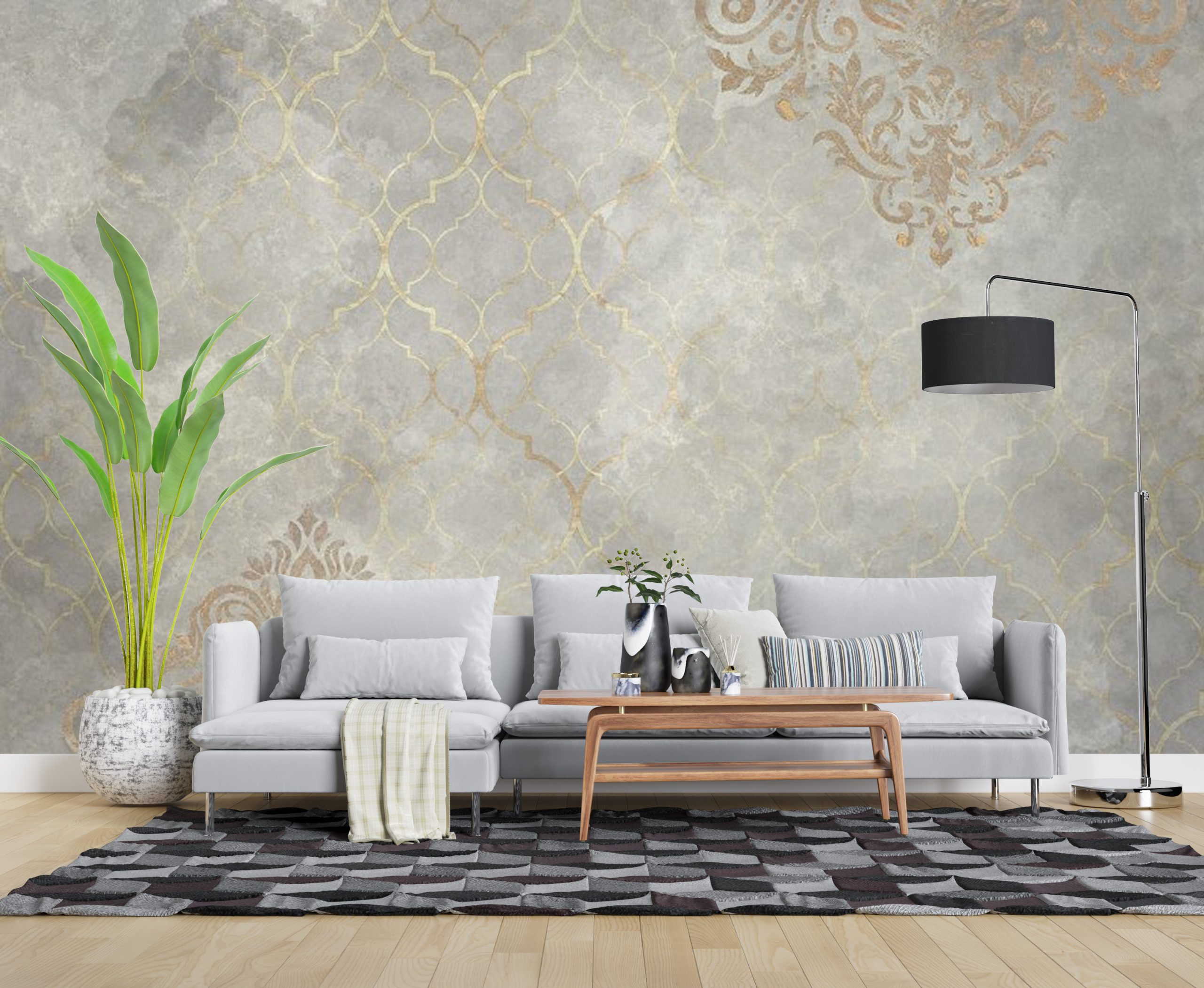 پوستر دیواری خلاقانه - طوسی - سنگ - داماسک ART-CR366